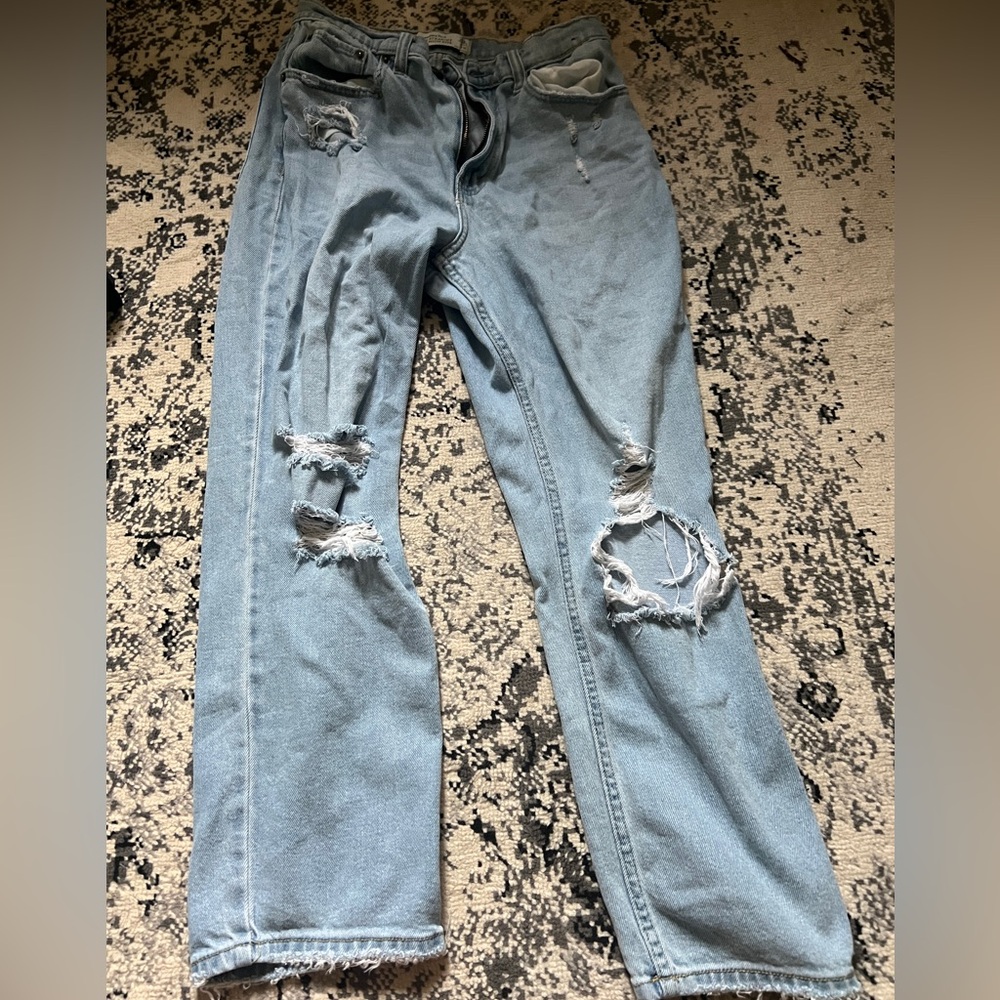 Abercrombie & Fitch Light Blue Distressed Straight High Rise Jeans